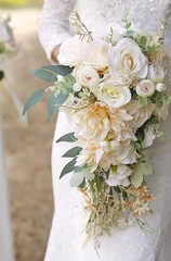 Silk Wedding Bouquet – Beige Rose Eucalyptus, 16.5″ Diameter