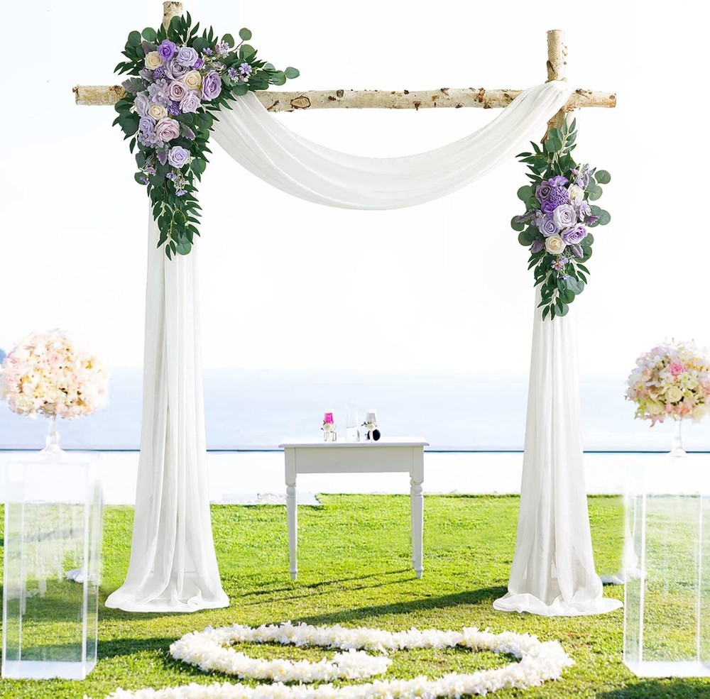 Purple Wedding Arch Flowers Kit (Pack of 3) with 26Ft White Arch Draping Fabric