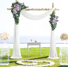 Purple Wedding Arch Flowers Kit (Pack of 3) with 26Ft White Arch Draping Fabric