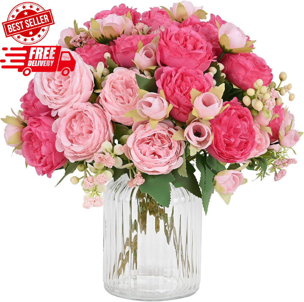 2 Packs Peonies Artificial Flowers, Mixed Pink Artificial Peonies, Silk Peonies