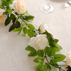 2 BLUSH 7 ft long Silk Rose Wedding Garland Leaves Bendable Wire Vines Home Sale