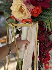 36”L Wedding Bouquet Large Cascade Real Feel Faux Flower Orchid Paradise Red