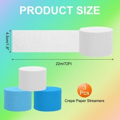 3Roll 1.8″x72FT Crepe Paper Streamers Decorations Blue/Light Blue/White