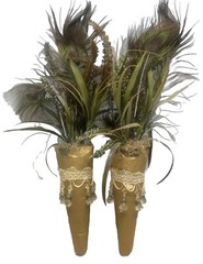 Handmade Peacock Feather Bouquet Cone Pair 24″Gold/Multicolor Tassels Jewels