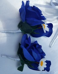 17 Piece Wedding Bouquet Package, Blue Roses, White Daisies, Wedding Bouquet Set