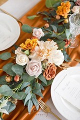 Flower Garland, 6FT Eucalyptus & Rose Terracotta & Orange 02 | Artificial Flo…