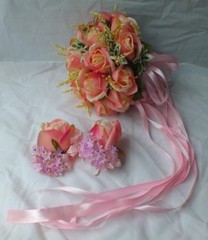 Wedding Bouquets 3pc package Bridal Bouquet SILK flowers Pink Roses Hand Made