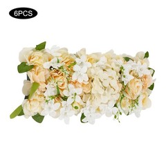 6 Pcs Champagne Artificial Flower Panels Silk Floral Wall Backdrop For Decor