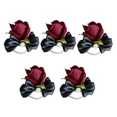 5Pcs Rose Boutonniere for Bride and Grooms, Rose Wrist Corsages for Wedding Prom