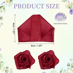 100pcs Eternal Roses Petals, Premade Satin Ribbon Flowers, Wine Red