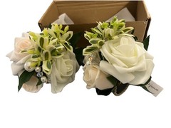 Handmade Rose Pink and White Corsage for Wedding Bridesmaid