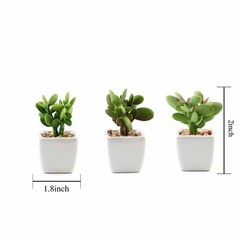Set of 3 3″ tall Green Mini Faux Succulent Plants with Off White Ceramic Pots
