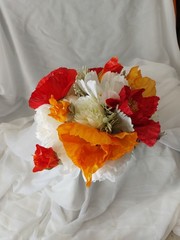Custom Beautiful Hand Made White, Orange Yellow Red Bridal Wedding Bouquet