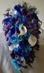 Peacock Royal Blue Purple Turquoise Ivory Calla Lily Orchid Bridal Wedding Bouqu