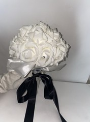 Artificial Wedding Bouquet With Bow, Rhinestone Embellishments And Ribbon Handle