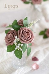 Ling’s Moment 50pcs Dusty Rose Artificial Roses Flowers with Stem for DIY