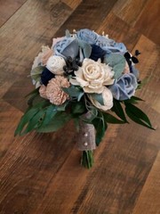 9PC Dusty Blue Pink Sola Wood Bridal Bouquet Artificial Blush Wedding Flower Set