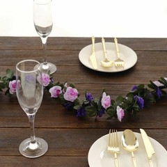 2 LAVENDER PURPLE 8 ft long Silk Mini Rose Wedding Garland Leaves Bendable Wire
