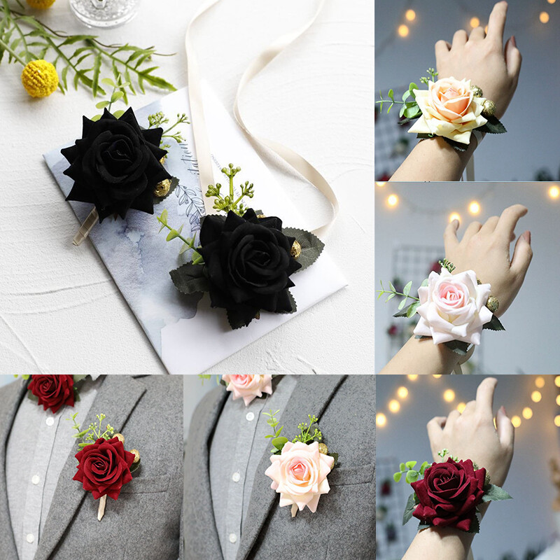 Flower Wrist Corsage Bridesmaids Decor Prom Party Pearl Wedding Bead Bracelet