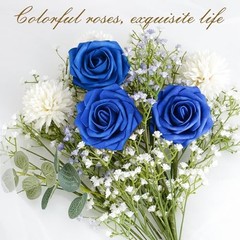 Artificial Flowers Fake Roses with Stems Boxed Foam Roses for 16Pcs Royal Blue
