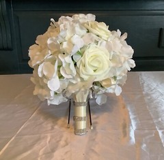 Hydrangea and rose wedding bouquet