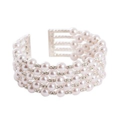 CORSAGE BRACELET Cuff Silver Pearl Diamante flowers wedding formal anniversary
