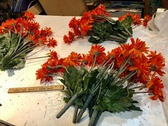 faux silk flower Gerbera Daisy Bush. sold as a set of 6 stems with 7 blooms each