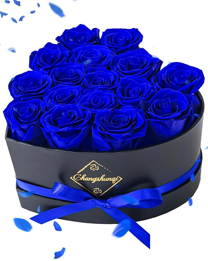 16 Flowers Forever Preserved Roses in Box, Mystic Blue