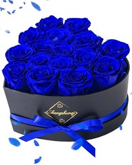 16 Flowers Forever Preserved Roses in Box, Mystic Blue
