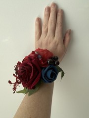 Deep Red and Navy Blue Wrist Corsage for Prom and Wedding 3pc