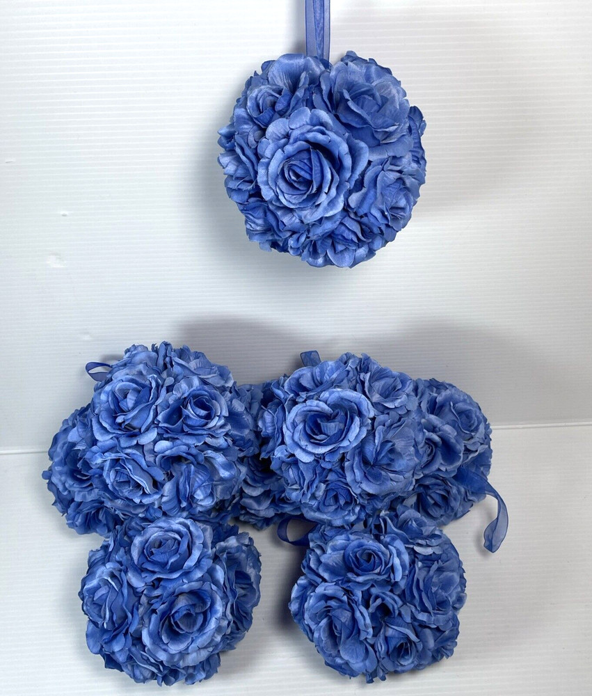 8 pcs 6″ Blue Kissing Flower Ball Wedding Fabric Rose Pomander Party decoration