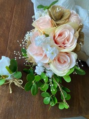 Bride Wedding Handmade Bouquet & Boutonniere. Blush pink and white .