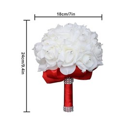 Wedding Bouquet, Crystal Diamond Silk Roses, Bride Bridal Hand Roses, 7″ x Red