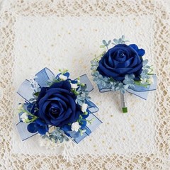 2 pcs Wrist Corsage and Boutonniere Set, Deep Blue Rose Wrist Deep Blue Corsage