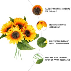 1 Bunch Sunflower Artificial Flower Fake Floral Pick Sunflowers Decor Stem Prop