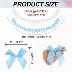 2 String of 13 PCS Sky Blue/White Bow Garland Banner Decoration Party Bow