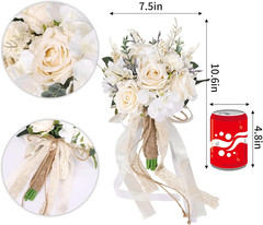 Wedding Bouquets for Bride Bridesmaid, White Champagne Artificial Roses Flowers