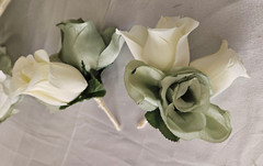 Wedding Bouquet Package, Ivory, Green, White, Roses, 14 Pieces