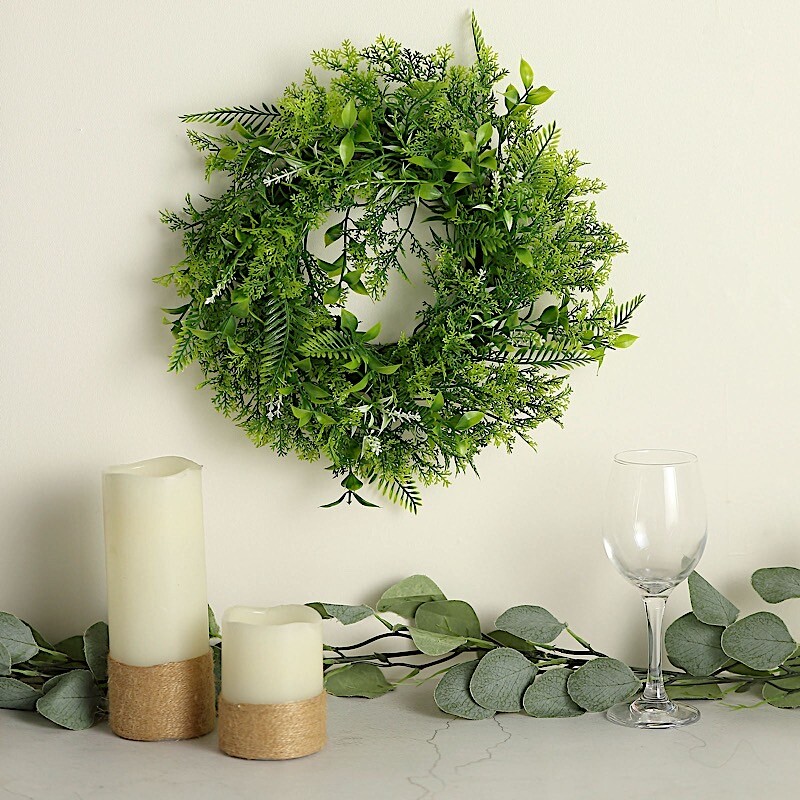 2 Green 12″ ARTIFICIAL Leaves Wreath CANDLE RINGS Party Decorations Supplies