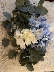 Lot Of 3 Blue Hydrangea & White Bridal Bouquet Bridesmaid Wedding Flowers
