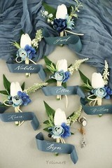1 pc White & Blue Boutonniere for Men Wedding Single Groom Groomsmen Artifici…
