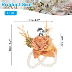6 Pcs Homecoming Wedding Wrist Corsage Prom Party Artificial Flower Light Brown