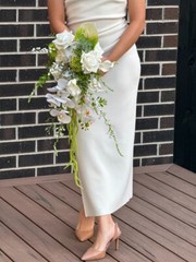Pure White & Green Wedding waterfall Bouquet – artificial real touch orchid rose