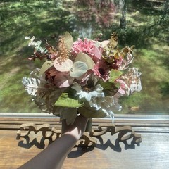 Bridal Wedding Bouquet Hand made Budget Friendly Faux Flowers White Pink Green