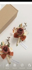 Artificial Rose Boutonnière Wedding Pack of 2 Brown White Green Gold Floral