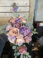 Dusty Purple And Lavender Cascade Style Bouquet With Matching Boutonnière