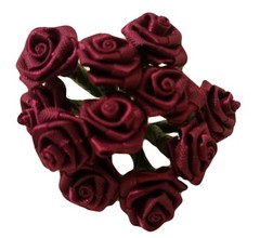 Lot 144pcs Burgundy Satin Ribbon Roses Flowers 12mm 1/2″ 1/2 Inch on Wire Stem