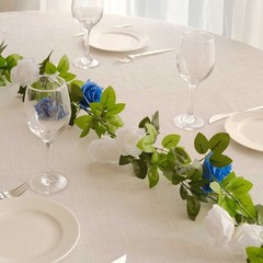 2 WHITE ROYAL BLUE 7 ft long Silk Rose Wedding Garland Leaves Bendable Wire