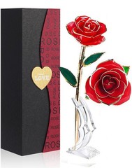 Easegain Gold Dipped Rose 24k Red Straight Stem, (With Stand)