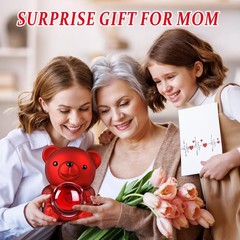 Cute Teddy Bear with Preserved Rose,Eternal Flowers Rotating Rose Box with Neckl